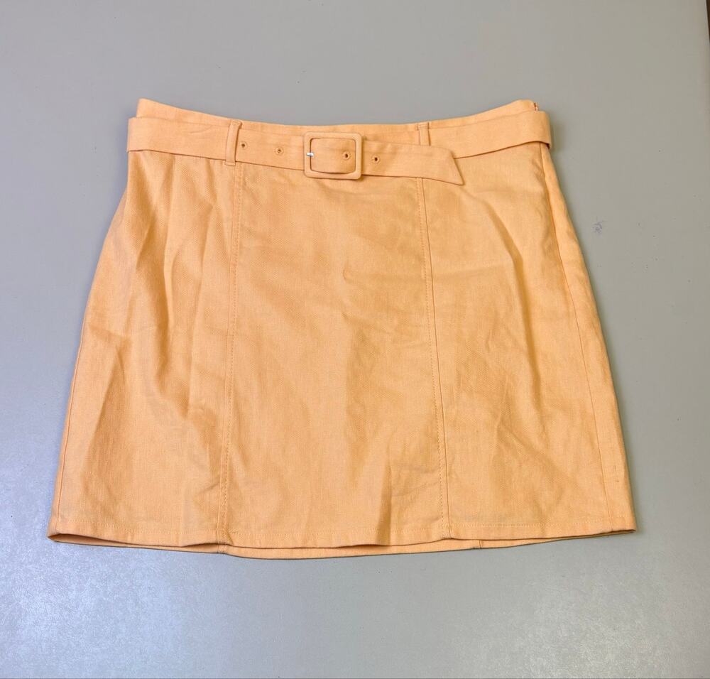Women’s Orange Mini Skirt Size 12 Belted A Line High Waist Lined LOFT NWOT